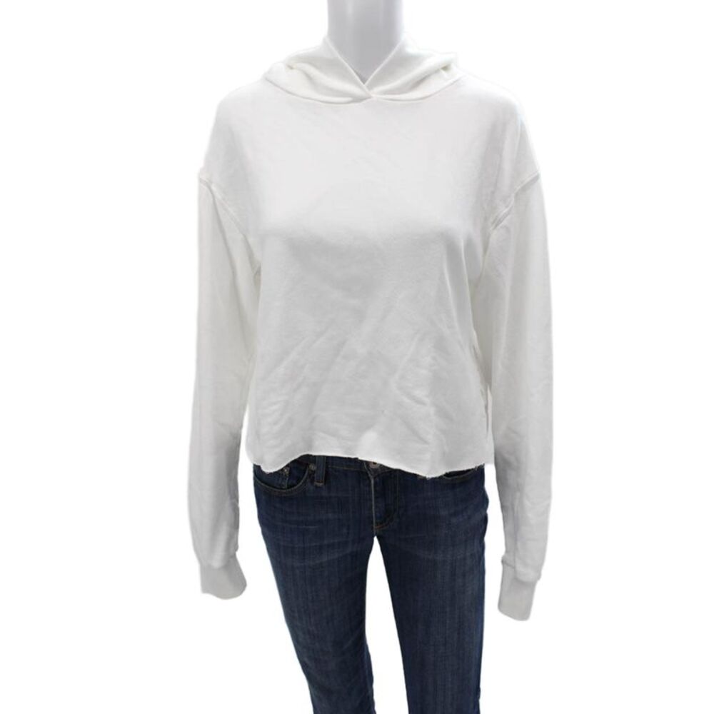 Perfect White Tee Womens Pullover Hoodie White Cotton Long Sleeve Sz S